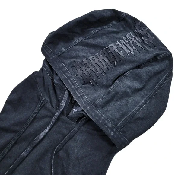 Darker Wavs Sleeveless Hoodie Womens L Black Asymmetrical Distressed Goth Grunge - Picture 4 of 11